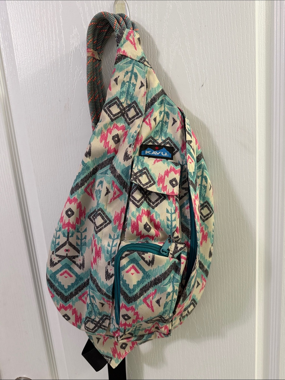 Kavu Teal Pink Aztec Sling Pack